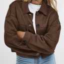 PRETTYGARDEN Women's Faux Suede Cropped Jacket Casual Lightweight Fall Fashion 2026 Winter Coats Outerwear Trendy Clothes (Brown, M)