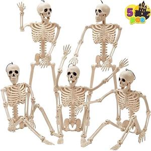 JOYIN 4 PCS Posable Halloween Skeleton Decor 16 Inches, Full Body Posable Joints Hanging Skeletons for Halloween Decorations, Graveyard Props, Haunted House Accessories, Spooky Scene Party Favors