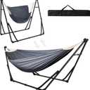 Anyoo 2 in 1 Hammock and Swinging Chair with Collapsible Steel Stand & Carrying Case,Portable & Adjustable,Easy Set Up for Outdoor,Indoor,Porch Swing,Patio,Garden,Camping Trip (Black)