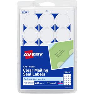 Avery Mailing Seals, 1" Round Labels, Clear, 480 Printable Mailing Labels (05248)