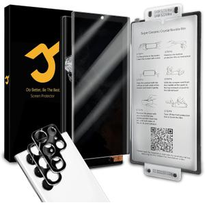 2+2 Pack for Samsung Galaxy S22 Ultra Privacy Screen Protector [Not Glass], 2 Pack Ceramic Film with 2 Packs Camera Lens Protector, Anti Spy, Fingerprint Compatible, Easy Installation