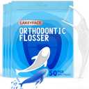 Lakeyface 200 Count Twin-Line Braces Flossers, Orthodontic Flossers for Braces, Fits Under Arch Wire No Damage, Whale Wider Handle with Unique Finger Press, Ortho Dental Floss for Kids & Adults, Mint