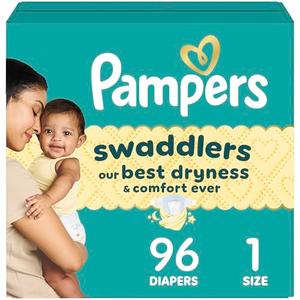 Pampers Swaddlers Diapers, Size 1 (8-14 lbs), 96 Count, Hypoallergenic, Absorbent, Keeps Baby Dry and Comfortable, Skin Safe Disposable Newborn Baby Diaper