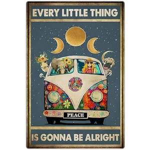 Retro Hippie Decor Wall Art Poster - "Every Little Thing is Gonna Be Alright" Vintage Metal Sign, Perfect for 70s Themed Rooms and Cool Poster Collections, 12 * 8 Inch (955)