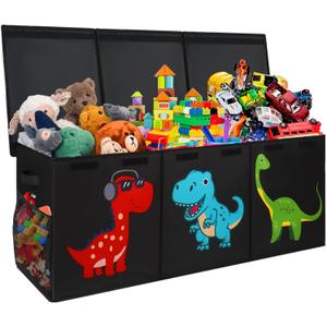 Mabahoo Extra Large Toy Box Chest, Collapsible Sturdy Kids Storage Organizer Bins with Lids, Black Dinosaur Toy Chest for Boys Girls, 40"x16"x16" Toy Storage Bin Boxes for Playroom Bedroom Nursery