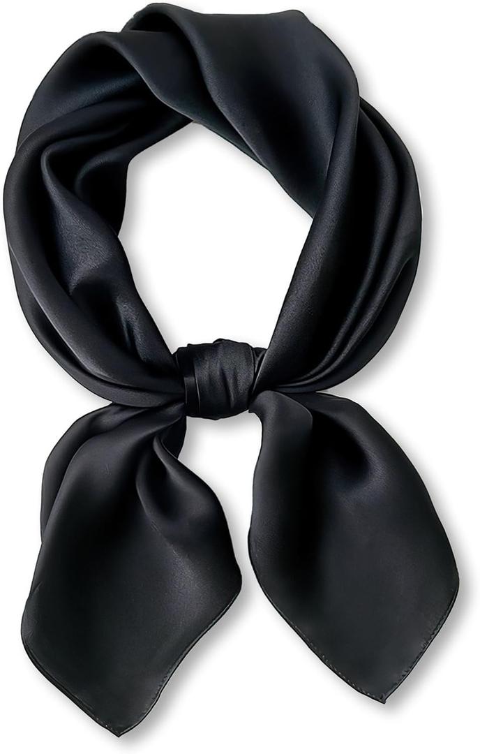 Ciormis 100% Mulberry Silk Scarf-Women's 21''/27''Square Silk Hair Head Scarf Neckerchief with Gift Packaged (27''x 27''-style 39-black)
