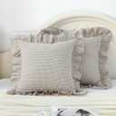 Brown/White Ruffle Plaid Throw Pillow Covers Farmhouse Checkered Gingham Pillowcases 24"x24" Pillow Shams for Couch,Sofa,Bed and Living Room