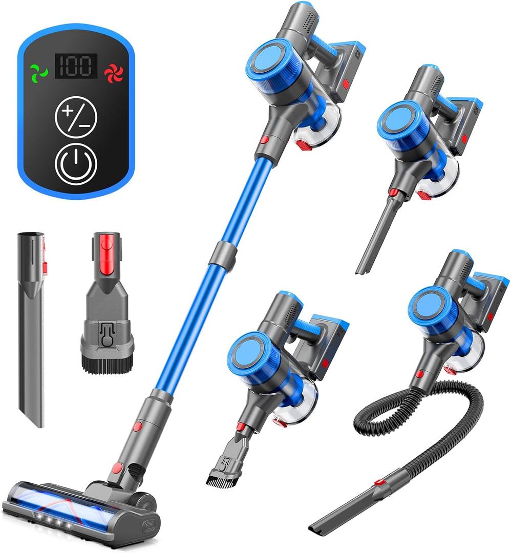 Cordless Vacuum Cleaner - Rechargeable, 35Kpa Stick Vacuum 8 in 1 Lightweight Vacuum Cleaners for Home, Up to 45Mins, Wall Mount Charging Vacuum, Anti-Tangle Brush for Carpet, Hard Floor Deep Blue