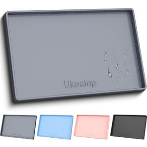 ukeetap Extra Thick Silicone Mat Waterproof with Raised Edge 19 x 12, BPA Free Non-Slip Dog & Cat Food Mat, Feeding Mat for Food and Water Bowls, Spill Proof Mat to Protect Floors, Gray