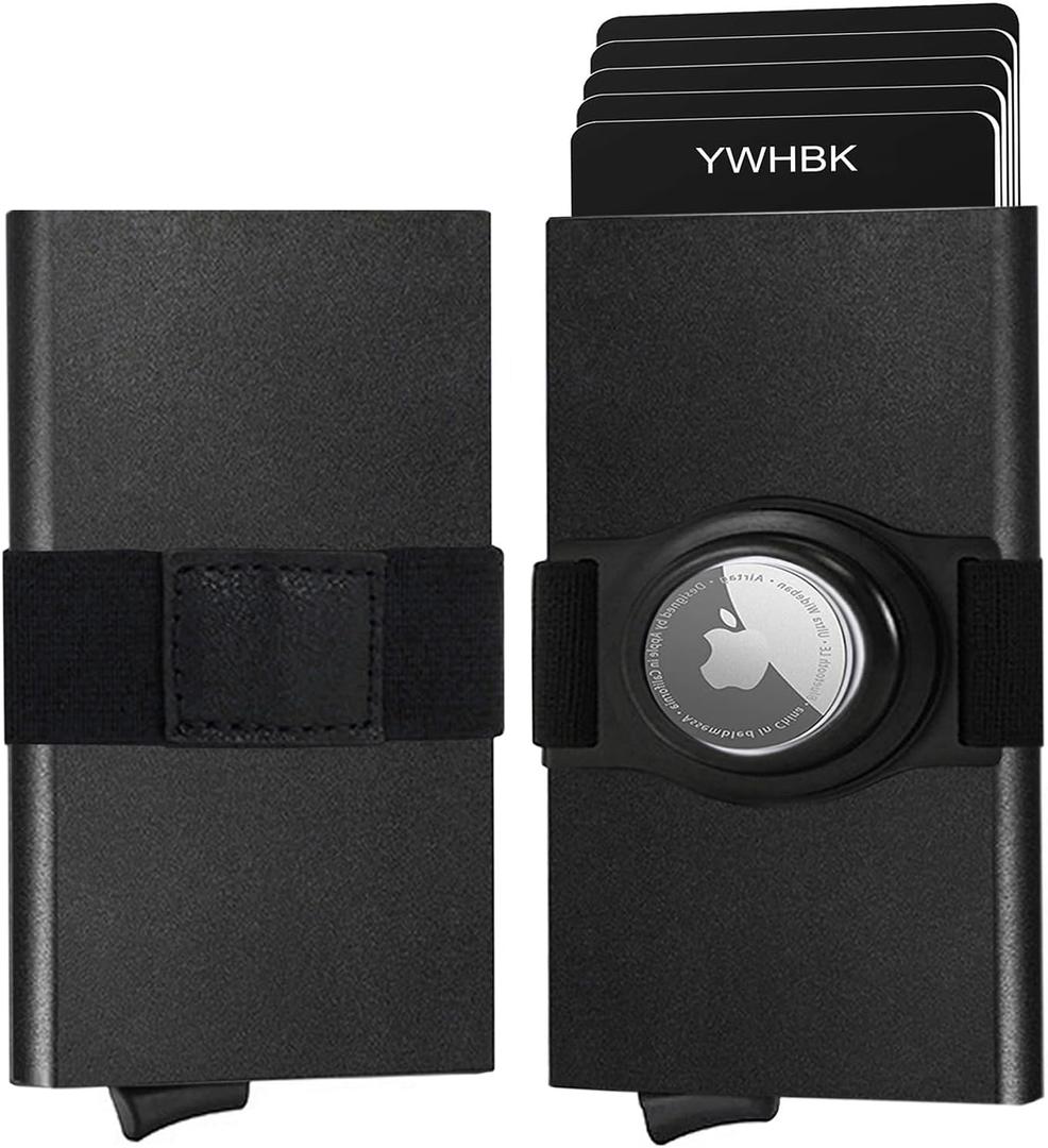 2 x Minimalist Card Holder Wallet for Men,Front Pocket Slim RFID Blocking Pop up Metal Wallet Credit Card Case with Cash Band Airtag Case,12+ Cards Storage