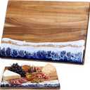 Hushee Acacia Wood Cutting Board with Blue Resin Wave, 14 Inch Rectangular Decorative Charcuterie Board, Dual-sided Cheese Serving Tray for Mother's Day, Housewarming Birthday Kitchen Decoration