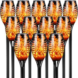 Otdair Solar Outdoor Lights, 12 Pack 12LED Solar Tiki Torches with Flickering Flame, IP65 Waterproof Mini Torch Lights Auto On/Off for Garden, Patio, Yard, Pathway (Yellow)