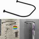U Shower Curtain Rod Adjustable Stainless Steel U Shaped Rack Drill Free Install for Bathroom, Bathtub, Clothing Store (Black U Shaped, Length on both sides:31.5"-47",Middle width:34.7"-43")