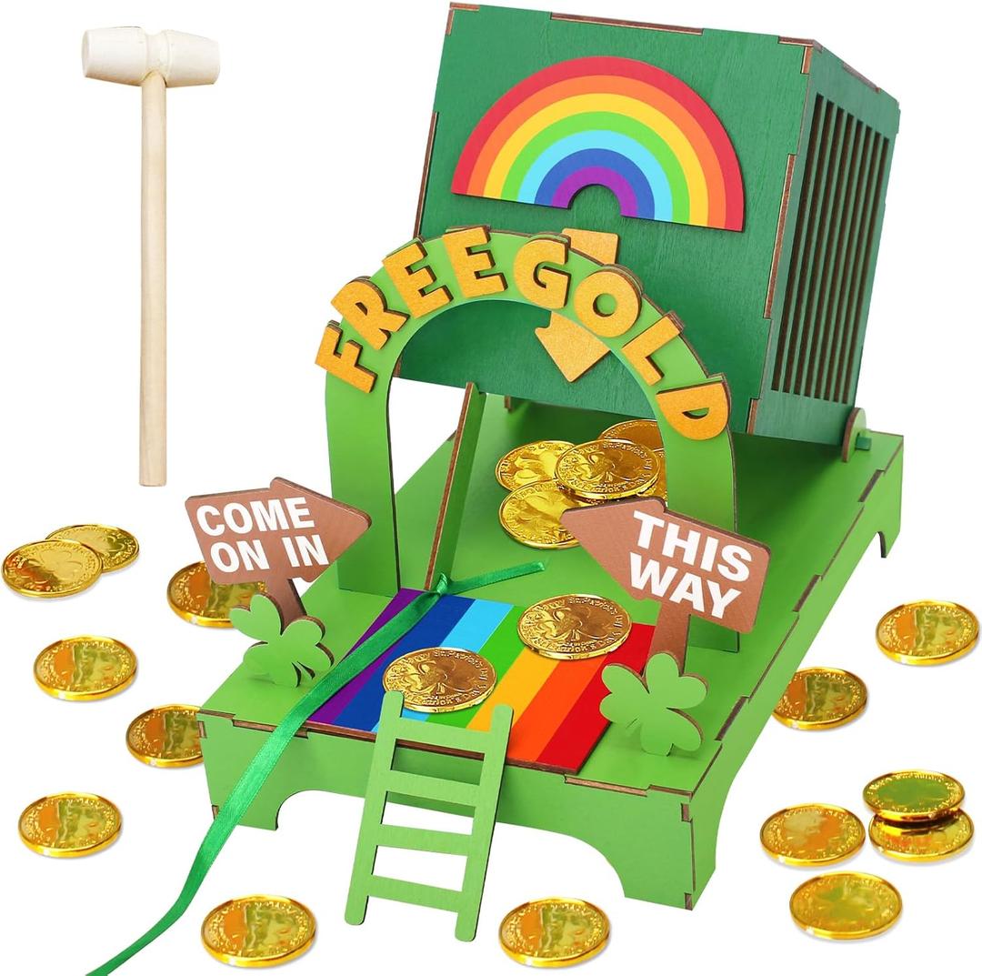 OFIHIDO Leprechaun Trap Kit for Kids,Wood DIY Craft Catch a Leprechaun Trap Kit for Kids Classroom Activity,St. Partrick Day Decorations Party Supplies (Green)