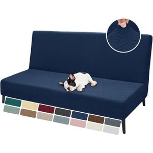 ZNSAYOTX Armless Futon Covers Full Size (67"-82") Stretch Sofa Bed Slipcover with Non-Slip Elastic Bottom, Thick Jacquard Futon Mattress Cover Soft Durable Washable Spandex Protector (Navy Blue)