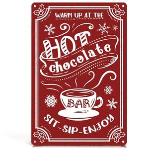 ALREAR Hot Chocolate Sign - Christmas Hot Cocoa Bar Accessories - Coco Station Supplies Decorations - Xmas Party Coffee Bar Decor - Vintage Metal Christmas Signs 12x8 Inches