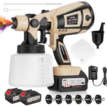 Cordless Electric Paint Spray Gun JH-13JZ 21v Lithium Battery 600W, White
