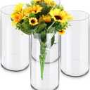 Qunclay 4 Pcs Acrylic Flower Vase Plastic Cylinder Vase for Centerpiece Decorative Clear Acrylic Cylinder Containers Break Resistant Round for Home Party Table Deco(5 x 10 Inch)