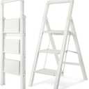 Step Ladder 3-Step White Finish Aluminum Folding Step Ladders,Anti-Slip Max 330 lbs