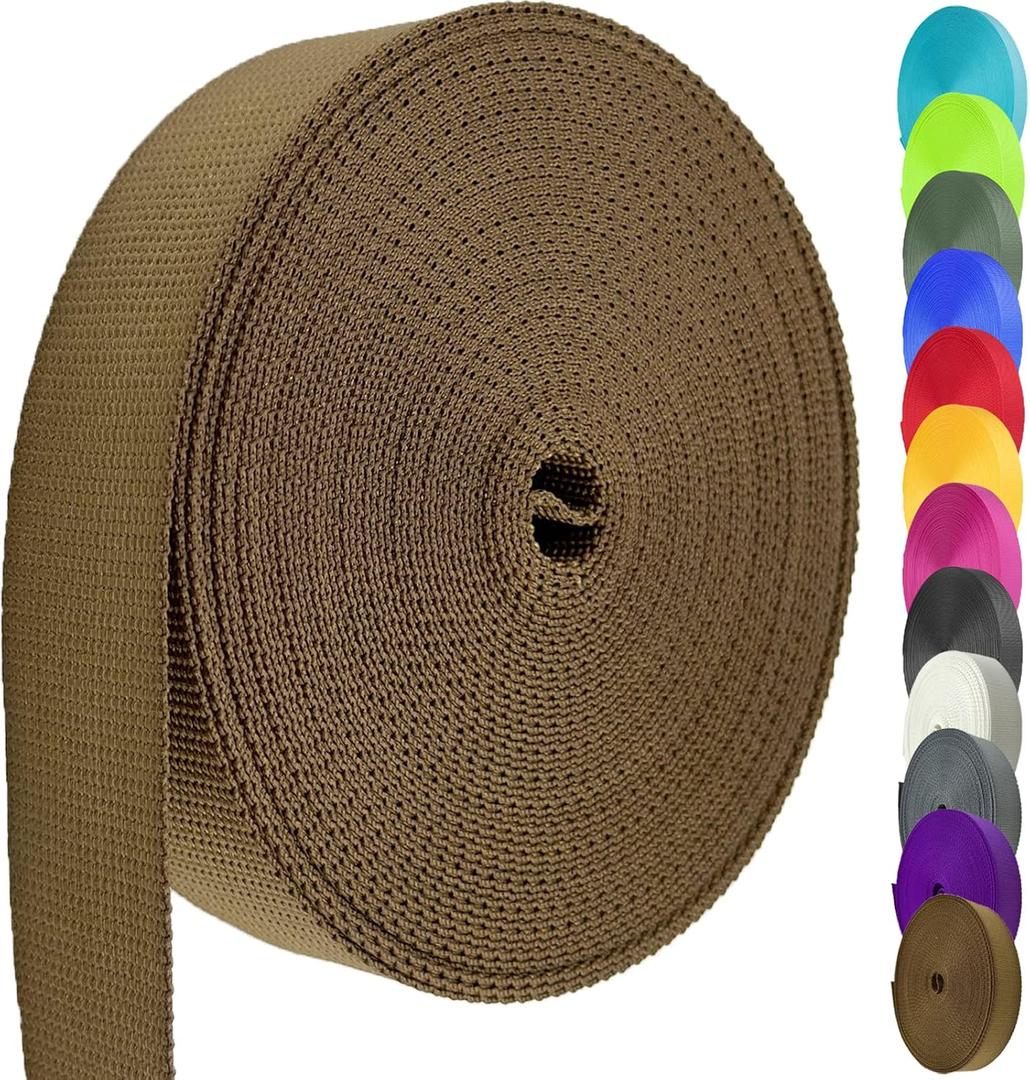 Nylon Webbing 1.5 Inch, Heavy Duty Nylon Webbing Strap 12 Yard,Durable Nylon Strapping for Indoor or Outdoor Gear, DIY Crafting, Repairing (Brown, 12 Yard)