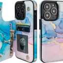 HAOPINSH for iPhone 13 Pro Case Wallet with Card Holder, Pink Blue Marble Pattern Back Flip Folio PU Leather Kickstand Card Slots Case for Women Girls, Double Magnetic Clasp Shockproof Cover 6.1"