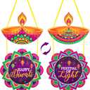 Happy Diwali Decoration Wood Diwali Door Wreath for Front Door Sign Wall Signs Double-sided Printing, Welcome Door Wall Signs Festival of Light Ornaments Hanging Crafts for Home Party Porch Decor Sign (Large, Multi Color)