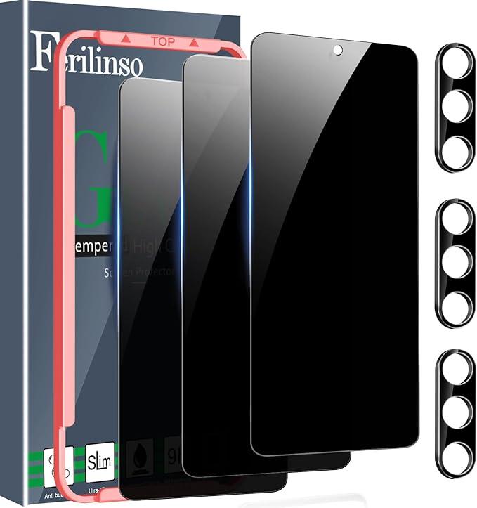 Ferilinso 3 Pack Privacy Screen Protector for Samsung Galaxy S26 Plus with 3Pack Tempered Glass Camera Lens Protector Phone Case Friendly Accessories Protector de Pantalla for Samsung S26 Plus