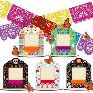 Dia De Los Muertos Decorations Wooden Picture Frames with Butterfly Papel Picado Day of The Dead Altar Ofrenda Decor Remembrance Memorial Supplies