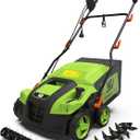 Upgraded 16-Inch Electric Dethatcher Scarifier, Lawn Dethatcher with Collection Bag, 5-Position Depth Adjustment,Wider Working Width, Foldable Handle Design for Easy Carrying&Storage,Thatcher for Lawn