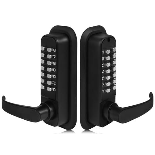 Souyou New Upgrade Double Sided Keyless Door Lock with Handle,Stainless Steel Waterproof Double Sided Keyless Door Lock (Black,with Large Cushion)