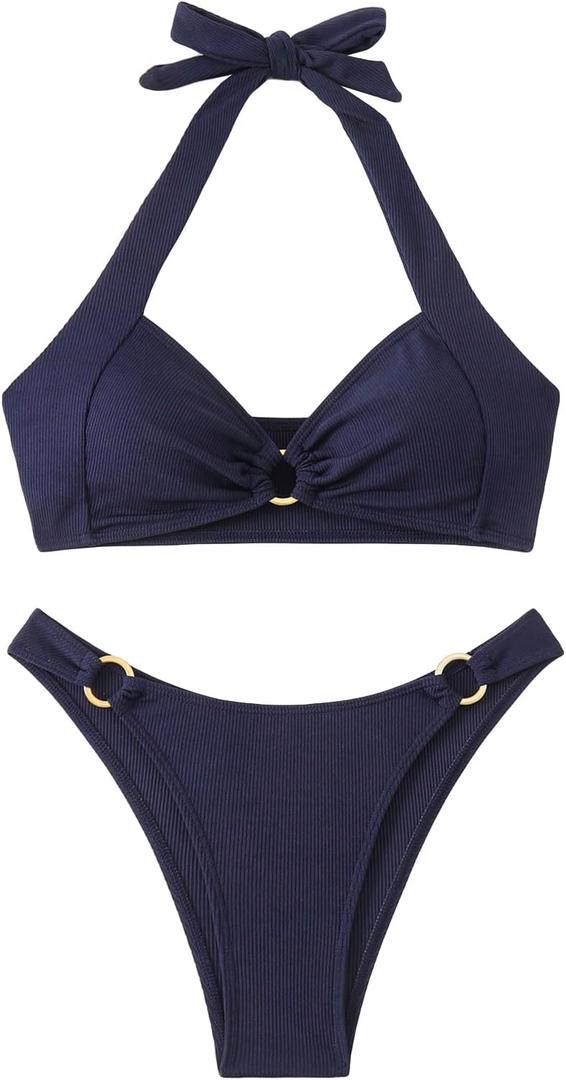 MakeMeChic Halter Bikini Sets for Women Sexy Micro Bikini Bathing Suit Two Piece Swimsuits 2025 (Medium, Blue)