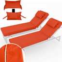 Chaise Lounge Cushions Outdoor Set of 2 Lounge Chair Cushion 72" L x 21" W with Headrest Straps 3'' Thick Waterproof Patio Chaise Cushions Pool Lounger Chair Cushion(Orange)