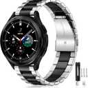 Lerobo Stainless Steel Band Compatible with Samsung Galaxy Watch 8 7 6 5 4 FE 40mm 44mm 45mm/Galaxy Watch 8 Classic 6 4 Classic 43mm 47mm 42mm 46mm, 20mm Metal Replacement Band for Men Women (Black/Silver)