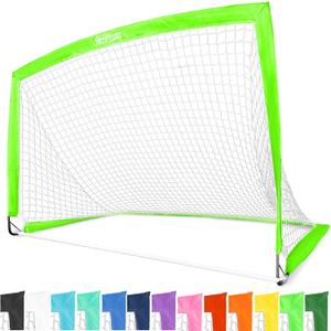 GoSports Portable Soccer Goals for Kids - 13 Color Options - Choose 4 x 3 ft or 6 x 4 ft - Team Tone Pop Up Nets for Backyard (Bright Green)