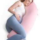 Momcozy Body Pillow for Pregnancy, J Shaped Pregnancy Pillows for Side Sleeping, Soft Maternity Pillow with Jersey Cotton Cover for Head Neck Belly Support, Pink