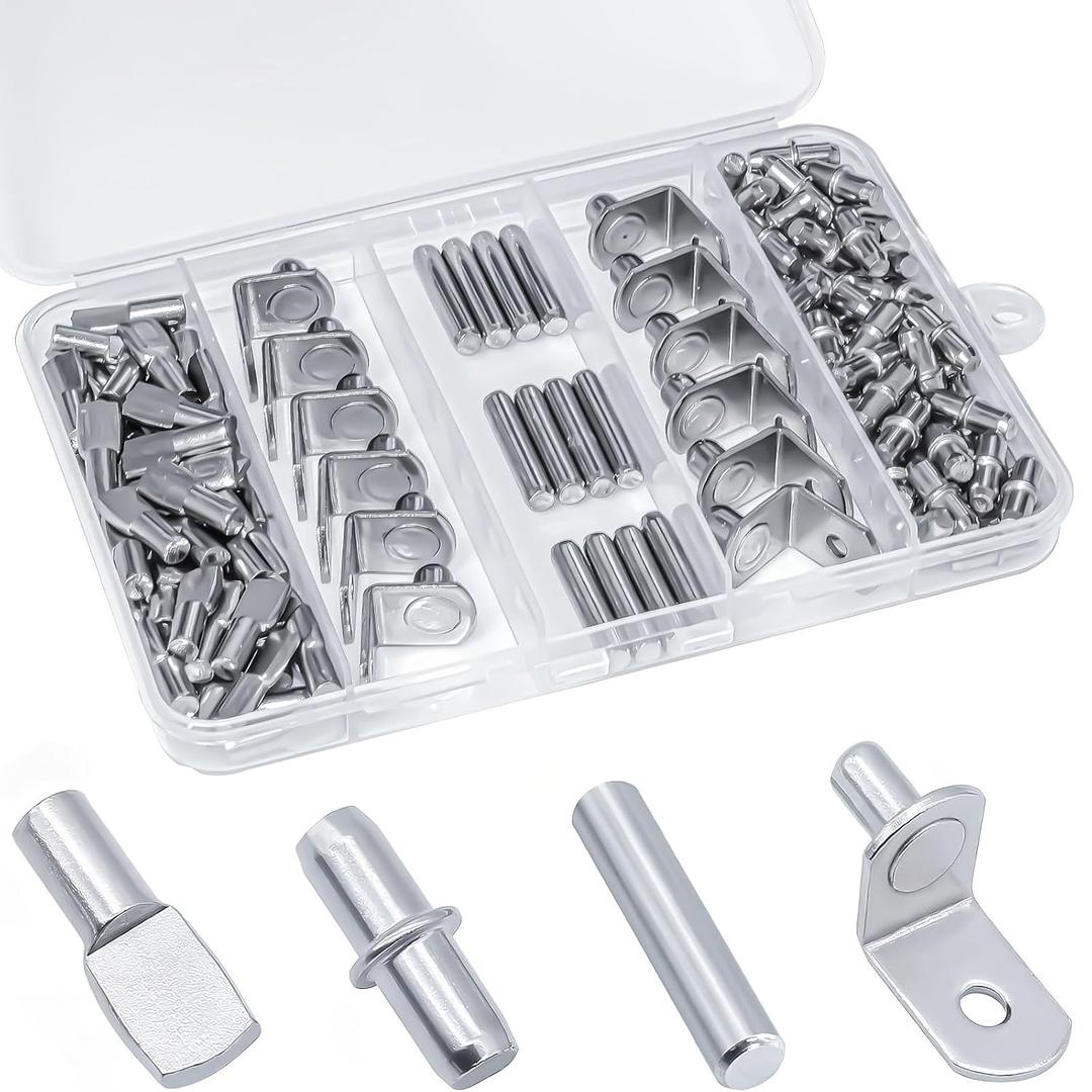 120Pcs Shelf Pins Kit,4 Styles Nickel Plated Shelf Support Pegs,Plated Shelf Pins Holders for Bookcase Kitchen Closet Shelf Shelves Furniture Cabinet5mm (1/4 inch) cabinet shelf pegs