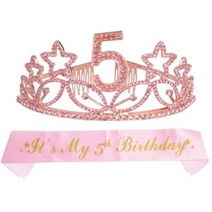MEANT2TOBE 5th Birthday Sash and Tiara for Girls - Fabulous Glitter Sash & Stars Rhinestone Pink Premium Metal Tiara for Girls, 5th Birthday Gifts for Princess Party MEANT2TOBE 5th Birthday Sash and Tiara for Girls - Fabulous Glitter Sash & Stars Rhinestone Pink Premium Metal Tiara for Girls, 5th Birthday Gifts for Princess Party