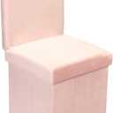B FSOBEIIALEO Velvet Storage Ottoman with Seat Back, Folding Storage Chair for Living Room, Space-Saving Room Organizer Cubes, Toy Chest Storage Cubes Box (Pink, Medium)