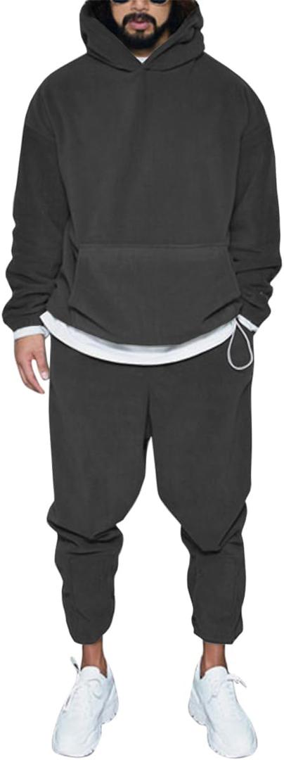 Mens 2 Piece Polar Fleece Tracksuits Hooded Sweatshirts and Sweatpants Casual Jogger Set XL
