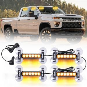 4X 6.1 inch Emergency Strobe Lights Amber 24 LED Waterproof Hazard Warning Flashing Safety Dash Front/Rear/Side Windshield Lights for Construction Vehicles Tow/Plow Work Trucks