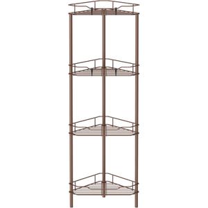 HuggieGems 4 Tier Floor Standing Corner Shower Caddy Organizer Shelf with Hooks, Bathroom Shelves Stand Rack, Coffee