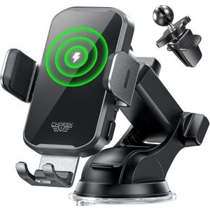 CHGeek Wireless Car Charger Phone Holder Mount, 15W Fast Charging Auto Clamping Phone Holders for Your Car Dashboard Windshield Air Vent Car Accessories for iPhone, Samsung Galaxy, Google Pixel etc