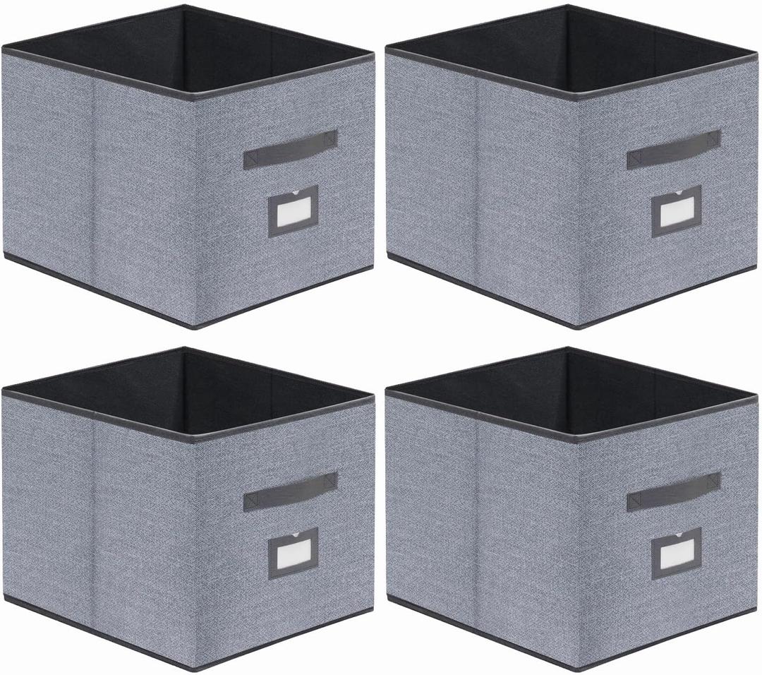 Onlyeasy Extra Large Cloth Storage Bins Foldable Cube Storage Bin 4 Pack - Fabric Cube Organizers Container Drawers with Dual Handles for Shelves, 13" W x 15" D x 13" H, Linen-Like Grey, 7MXDBXL04PLP