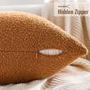 3 x Boucle Decorative Throw Pillow Covers 18"x18" Set of 2  Modern Textured Pillowcases with Faux Leather Contrast Stripe, Neutral Accent for Couch, Bed, or Chair  Leather Brown