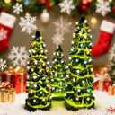 Set of 3 Retro Hand-Painted Tabletop Christmas Trees - 8", 10", 12" LED Lighted Decor, Battery Powered Vintage Mini Trees for Mantel, Shelf, Desktop Holiday Decor