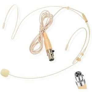 Tellegloww Beige over Ear Microphone Headset Compatible with Shure Wireless System 1.3Meter Bodypack Transmitter Lightweight Discreet Headworn Hanging Mic for Lecture Live Performance Theater Podcast
