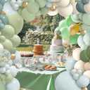150Pcs Dusty Blue Green Balloon Garland Arch Kit, Ash Mist Green Haze Fog Blue Sand White Gold Balloons for Baby Shower Jungle Safari Woodland Wild One Bridal Birthday Party Decorations
