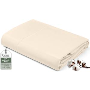 Royale Linen 100% Organic Cotton California King Flat Sheet Only - Super Soft - Percale Top Sheets - California King Flat Sheet Sold Separately - Cool & Crisp White Sheets Only (108" x102", Cream)