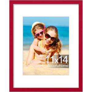 DecorUhome 11x14 Picture Frame, Display Pictures 8x10 with Mat or 11x14 without Mat, Wall Mounting Photo Frame, Red, 1 Pack