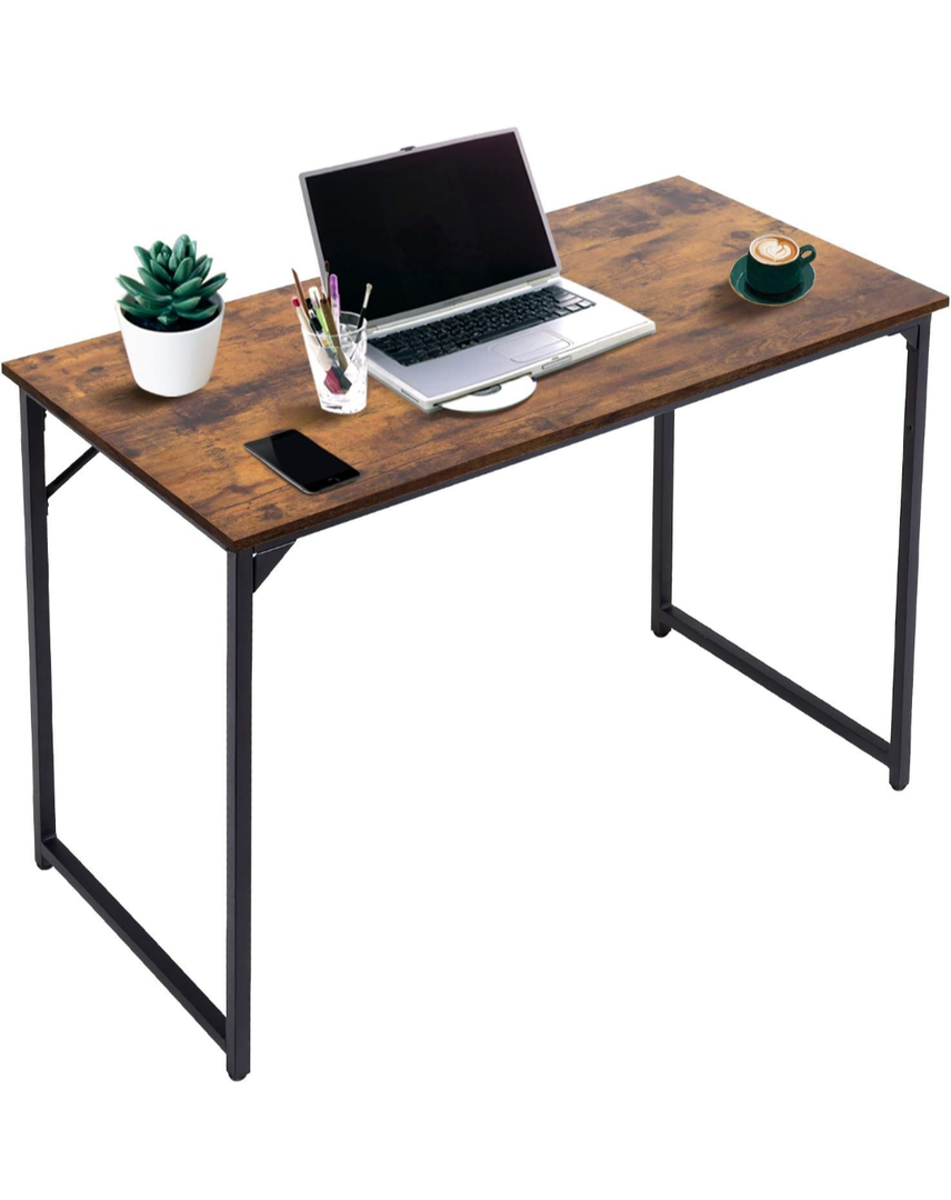 Homemaxs Computer Desk Home Office Table: Long Desk for Work Study Writing Rustic Industrial Tall PC Table for Small Space Bedroom with Wide Large Desktop Metal Wood 47inch Rustic Grey